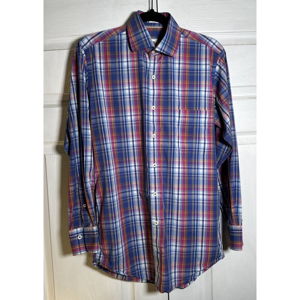 Peter Millar Plaid Button Down Shirt Men's Small Gingham Long Sleeve Cotton Knit